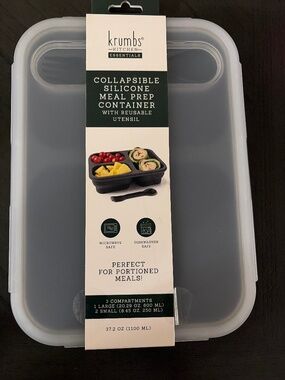 NEW Krumbs Kitchen Essentials 3-Compartment Collapsible Silicone Meal Prep Conta